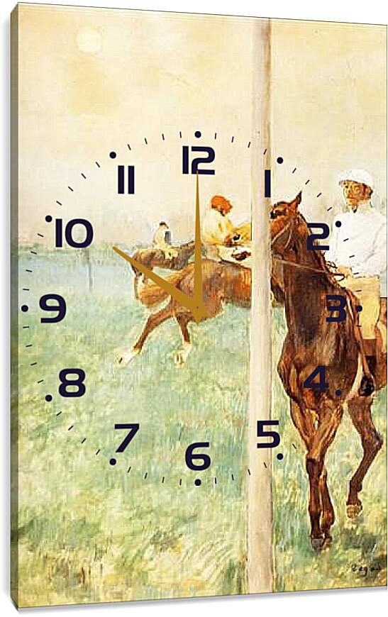 Часы картина - Jockeys avant la course  Essence sur carton. Эдгар Дега
