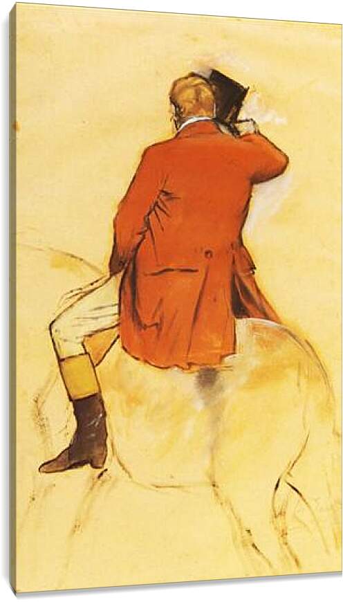 Постер и плакат - Cavalier en Habit rouge  Pinceau et lavis sepia. Эдгар Дега
