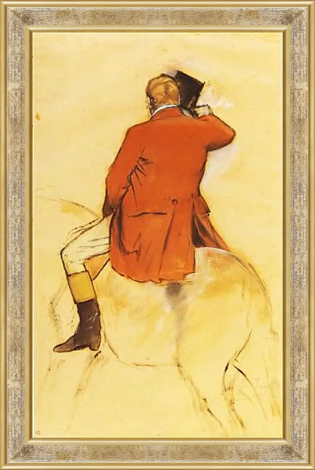 Картина в раме - Cavalier en Habit rouge  Pinceau et lavis sepia. Эдгар Дега