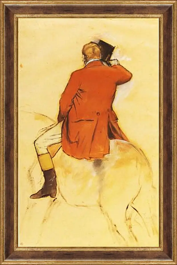 Картина в раме - Cavalier en Habit rouge  Pinceau et lavis sepia. Эдгар Дега