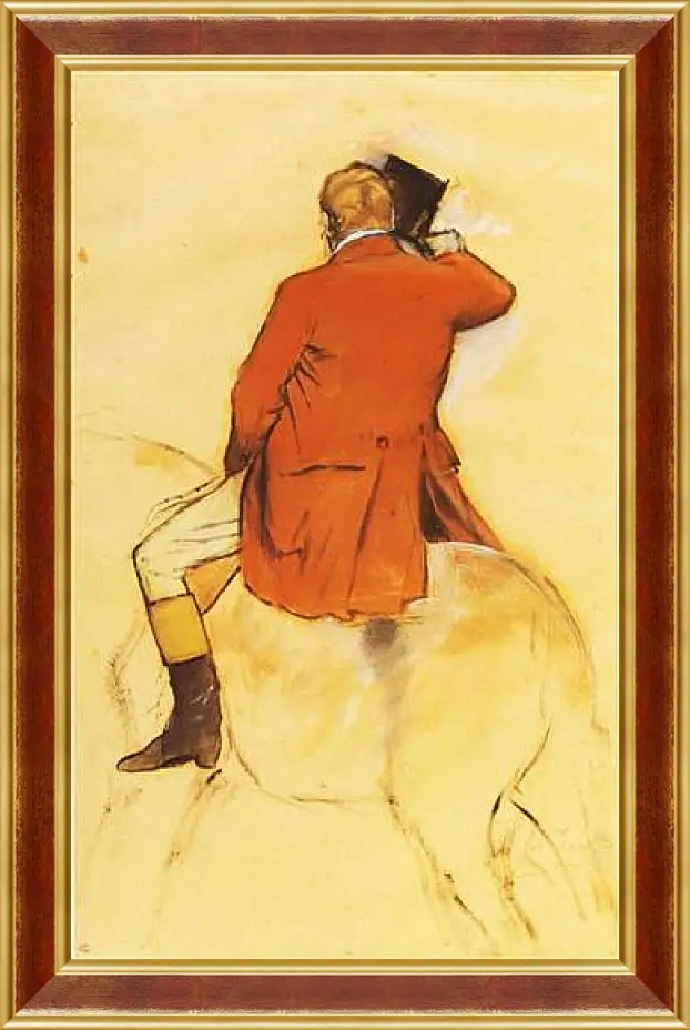 Картина в раме - Cavalier en Habit rouge  Pinceau et lavis sepia. Эдгар Дега