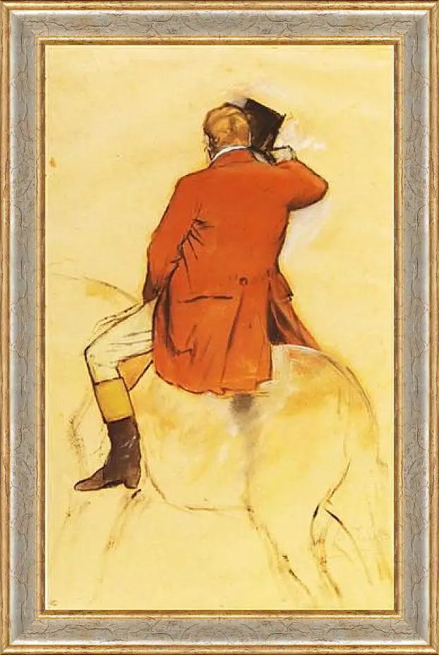 Картина в раме - Cavalier en Habit rouge  Pinceau et lavis sepia. Эдгар Дега