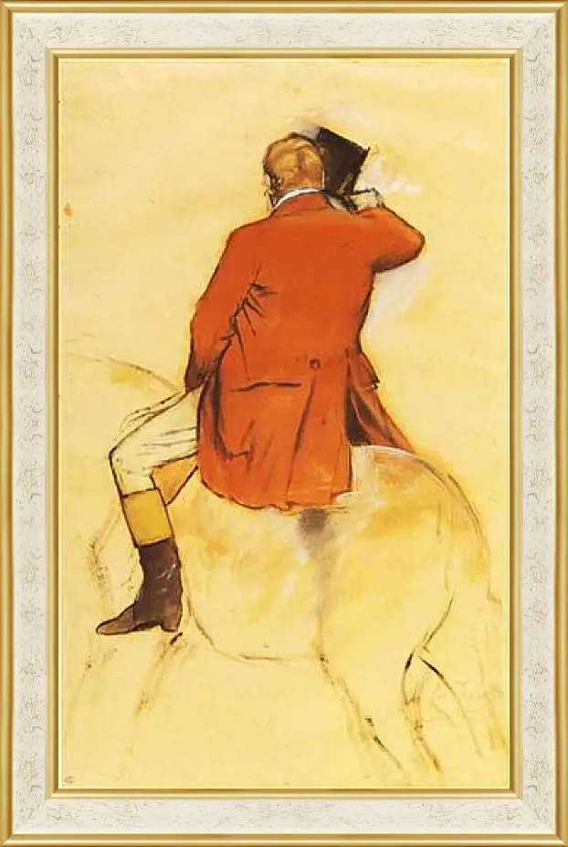 Картина в раме - Cavalier en Habit rouge  Pinceau et lavis sepia. Эдгар Дега