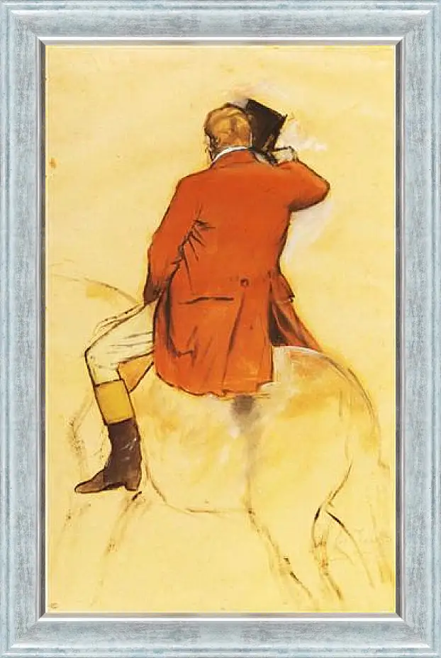 Картина в раме - Cavalier en Habit rouge  Pinceau et lavis sepia. Эдгар Дега