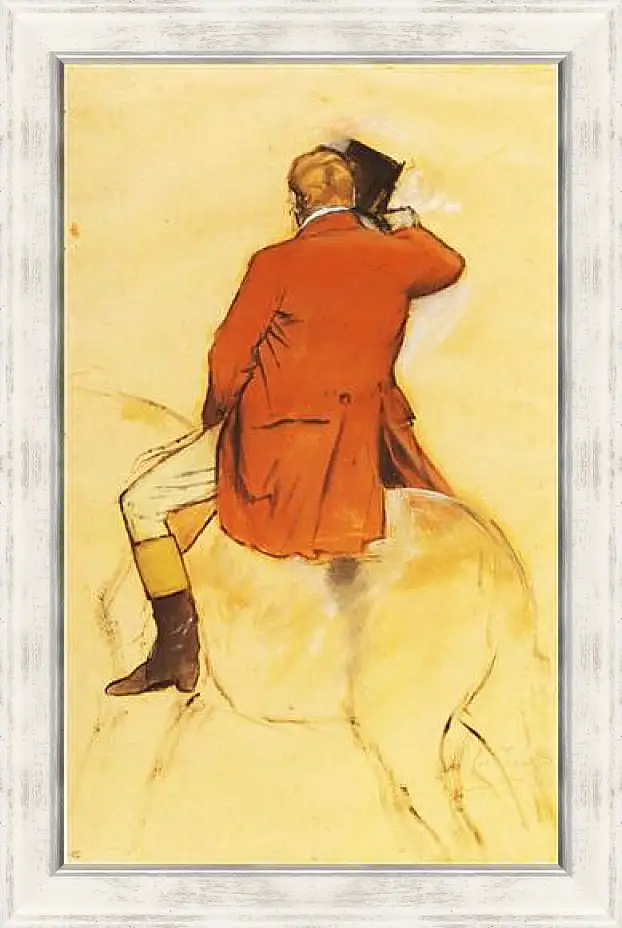 Картина в раме - Cavalier en Habit rouge  Pinceau et lavis sepia. Эдгар Дега