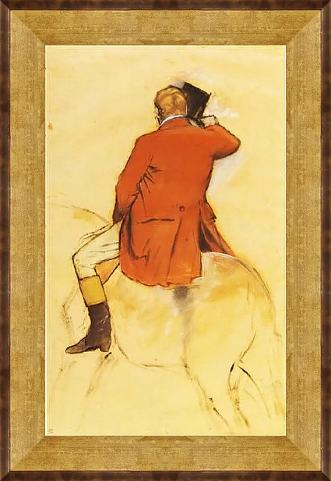 Картина в раме - Cavalier en Habit rouge  Pinceau et lavis sepia. Эдгар Дега