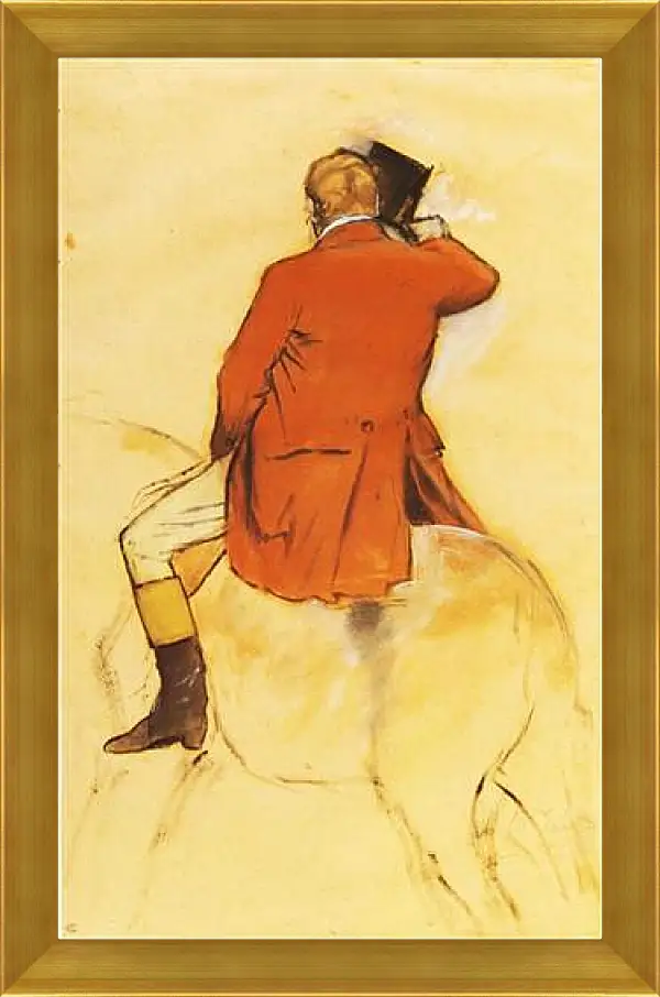 Картина в раме - Cavalier en Habit rouge  Pinceau et lavis sepia. Эдгар Дега