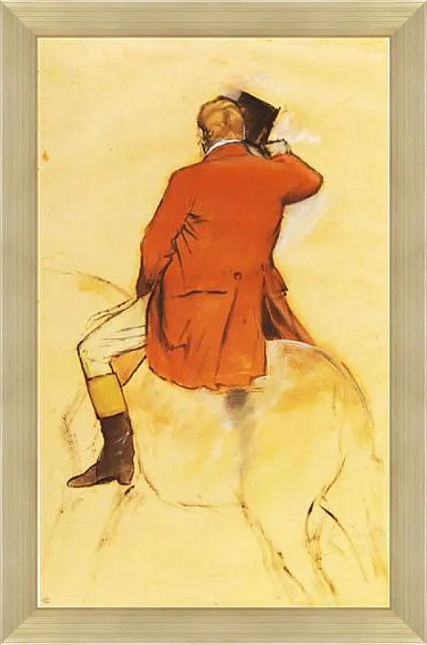 Картина в раме - Cavalier en Habit rouge  Pinceau et lavis sepia. Эдгар Дега