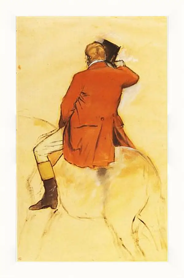 Картина в раме - Cavalier en Habit rouge  Pinceau et lavis sepia. Эдгар Дега