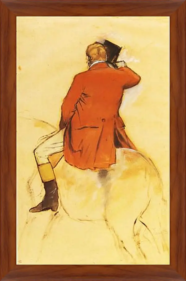 Картина в раме - Cavalier en Habit rouge  Pinceau et lavis sepia. Эдгар Дега