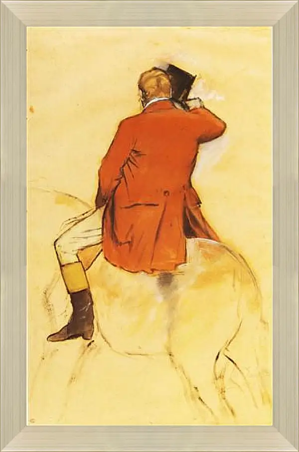 Картина в раме - Cavalier en Habit rouge  Pinceau et lavis sepia. Эдгар Дега