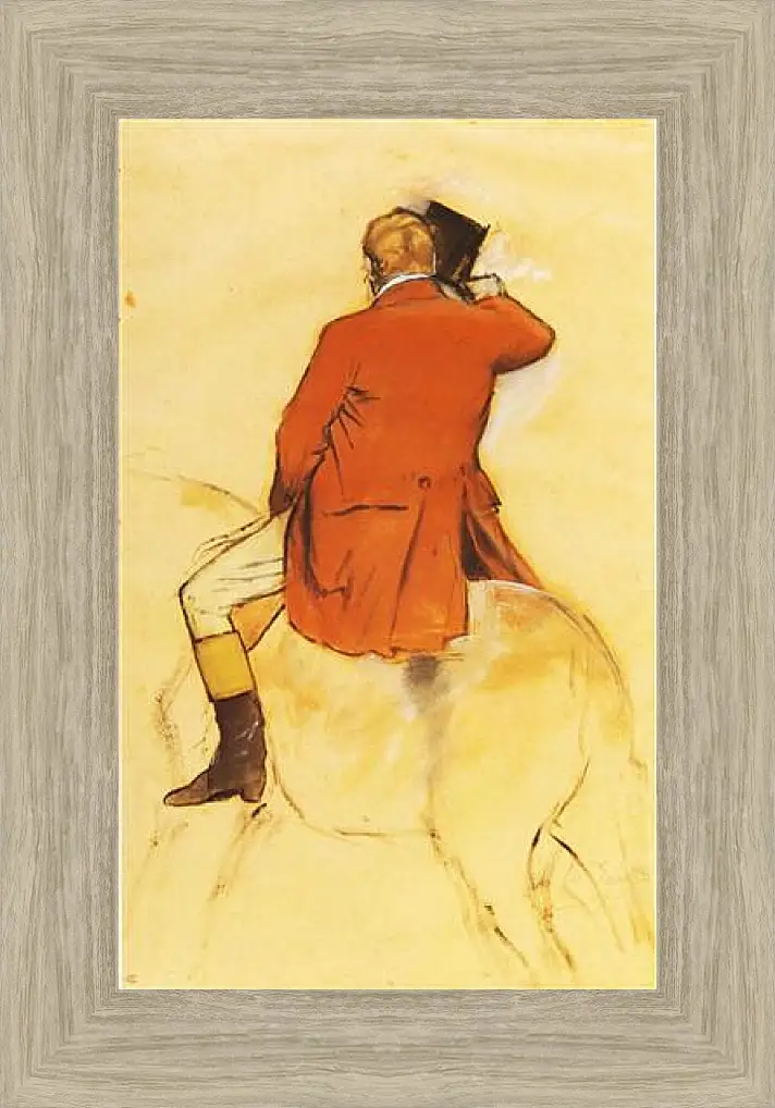 Картина в раме - Cavalier en Habit rouge  Pinceau et lavis sepia. Эдгар Дега