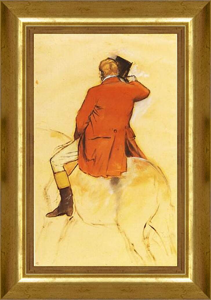 Картина в раме - Cavalier en Habit rouge  Pinceau et lavis sepia. Эдгар Дега
