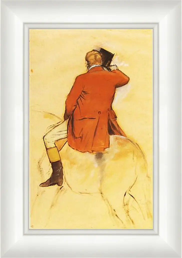 Картина в раме - Cavalier en Habit rouge  Pinceau et lavis sepia. Эдгар Дега