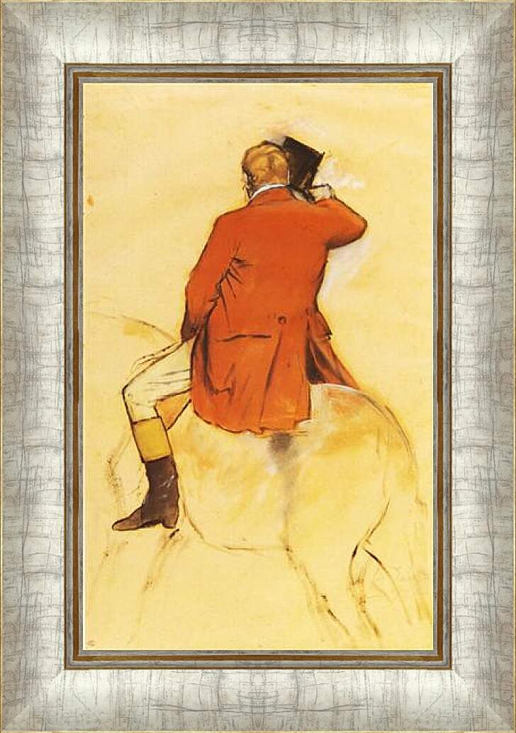 Картина в раме - Cavalier en Habit rouge  Pinceau et lavis sepia. Эдгар Дега