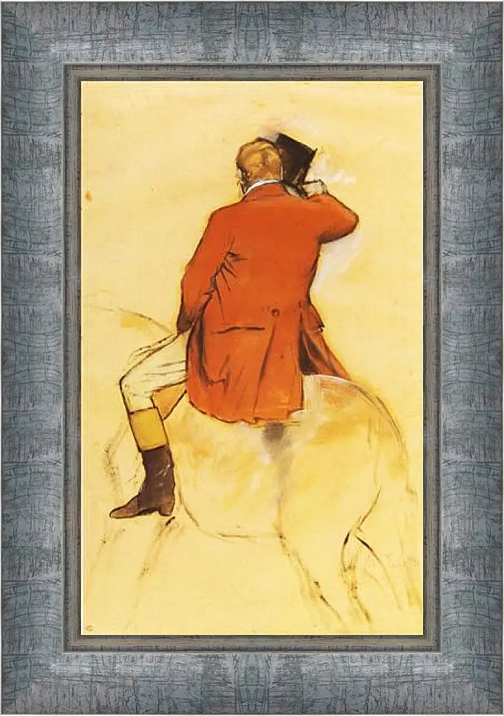 Картина в раме - Cavalier en Habit rouge  Pinceau et lavis sepia. Эдгар Дега