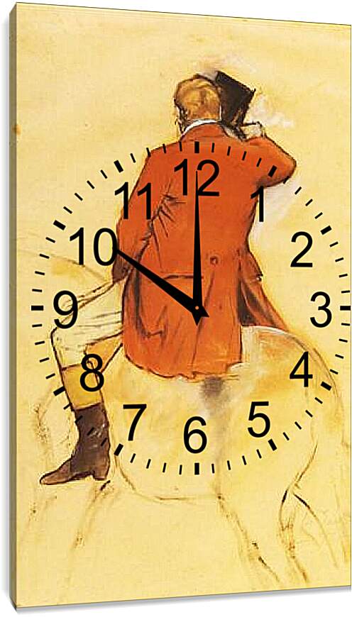 Часы картина - Cavalier en Habit rouge  Pinceau et lavis sepia. Эдгар Дега