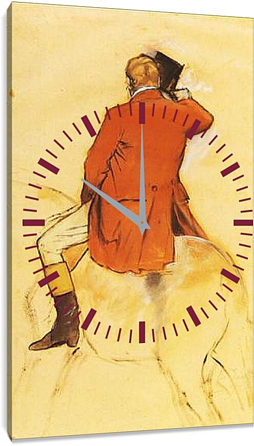 Часы картина - Cavalier en Habit rouge  Pinceau et lavis sepia. Эдгар Дега