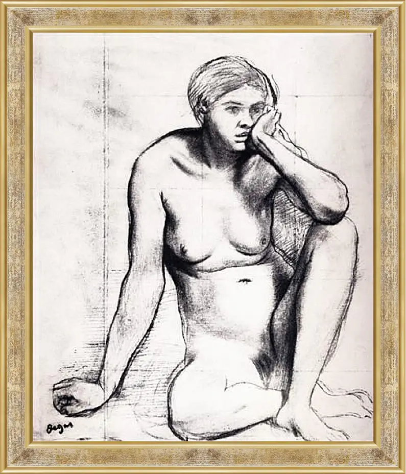 Картина в раме - Etude pour Scene de guerre au Moyen Age  Dessin  Crayon noir. Эдгар Дега