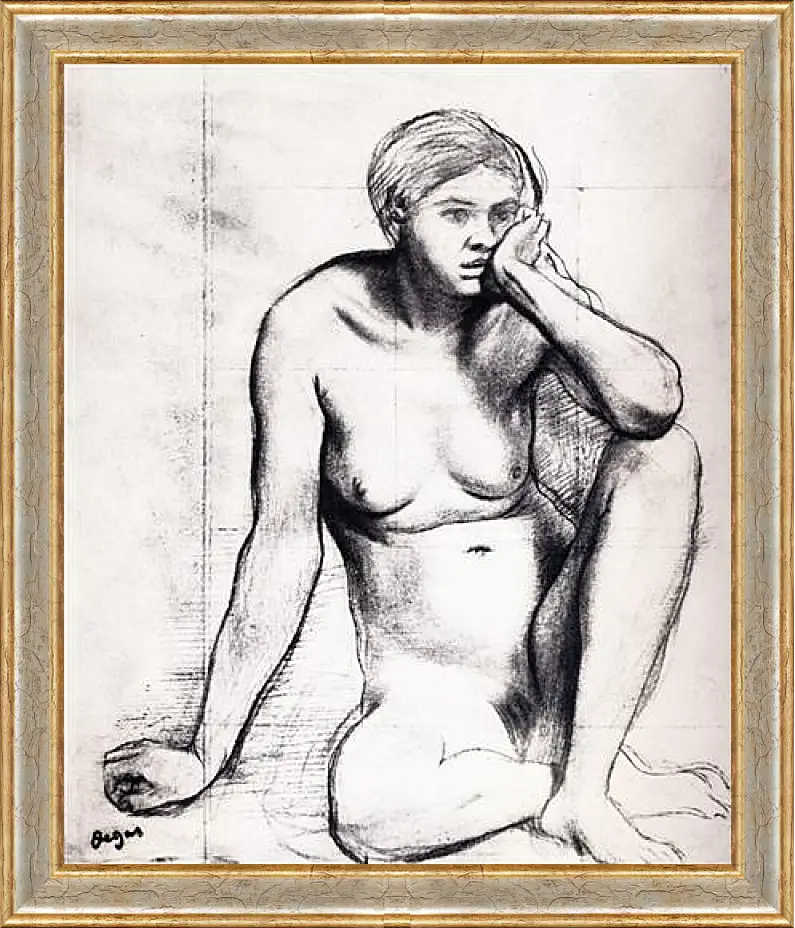 Картина в раме - Etude pour Scene de guerre au Moyen Age  Dessin  Crayon noir. Эдгар Дега