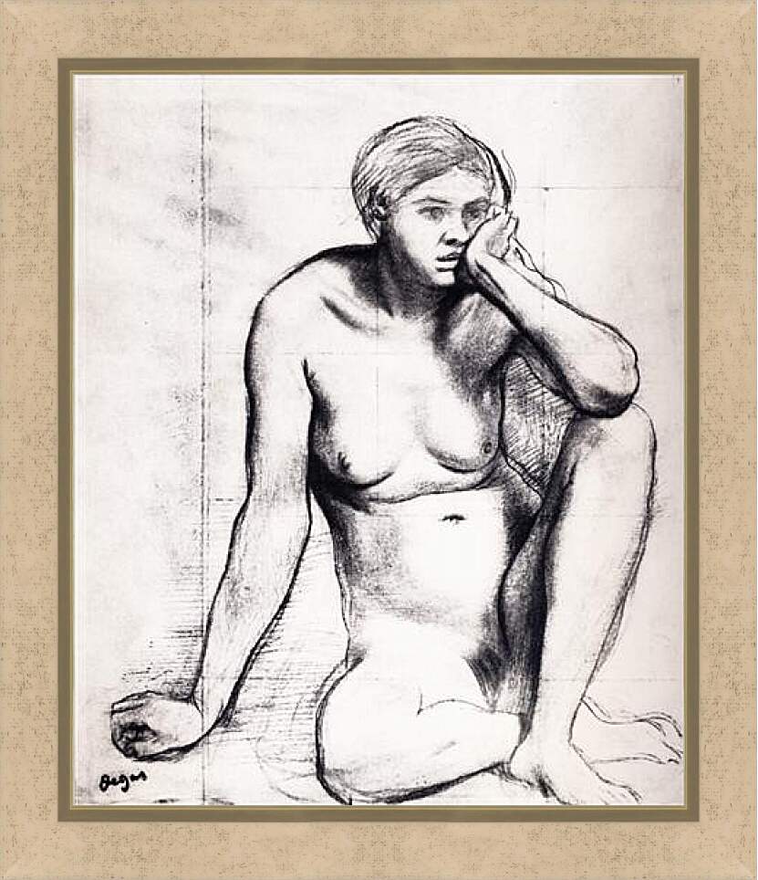 Картина в раме - Etude pour Scene de guerre au Moyen Age  Dessin  Crayon noir. Эдгар Дега