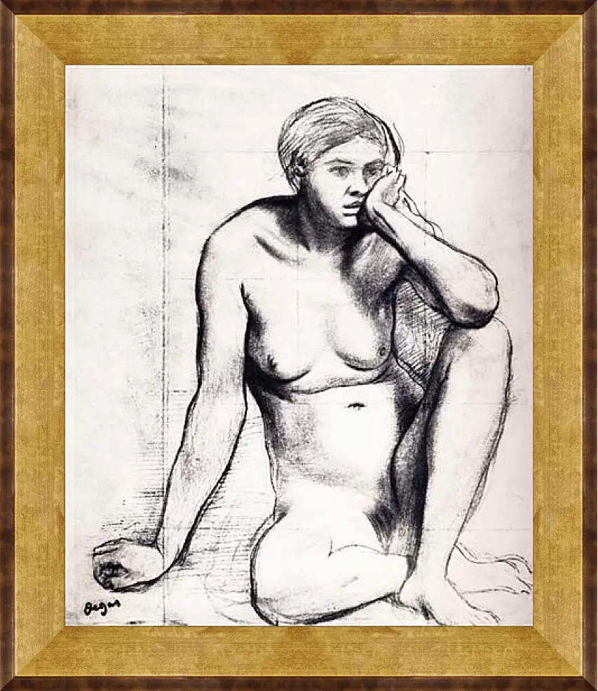 Картина в раме - Etude pour Scene de guerre au Moyen Age  Dessin  Crayon noir. Эдгар Дега