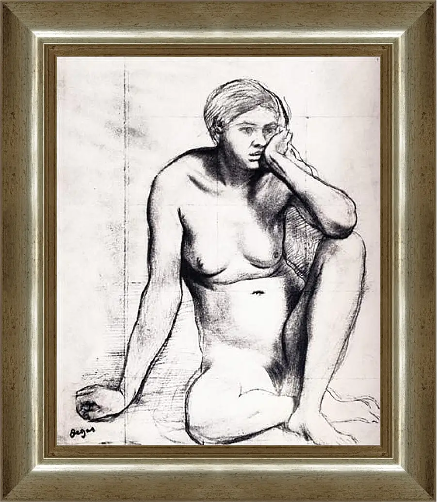 Картина в раме - Etude pour Scene de guerre au Moyen Age  Dessin  Crayon noir. Эдгар Дега