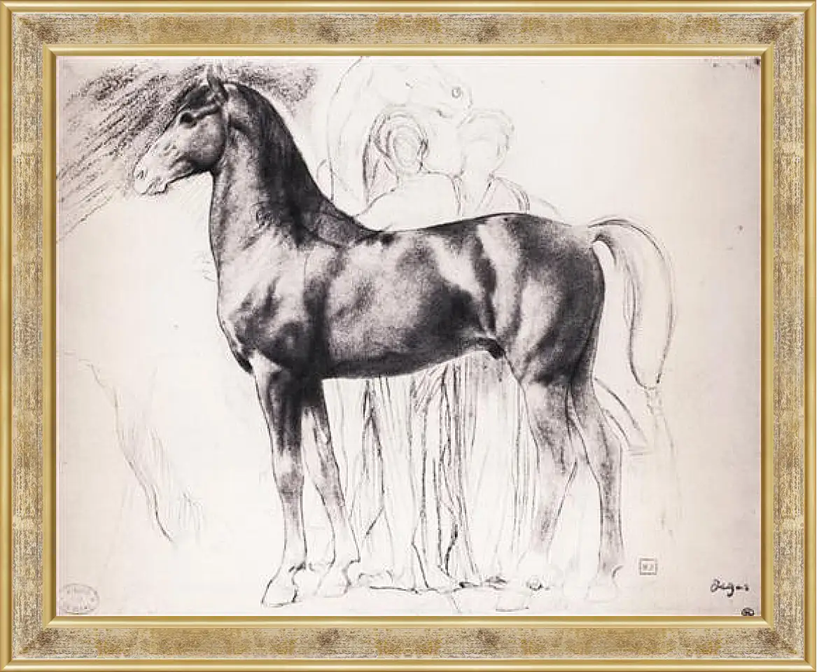 Картина в раме - Etude pour Semiramis construsiant Babylone  Dessin  Crayon noir sur estompe. Эдгар Дега