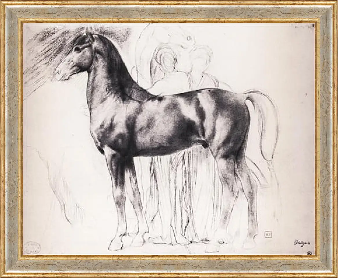 Картина в раме - Etude pour Semiramis construsiant Babylone  Dessin  Crayon noir sur estompe. Эдгар Дега