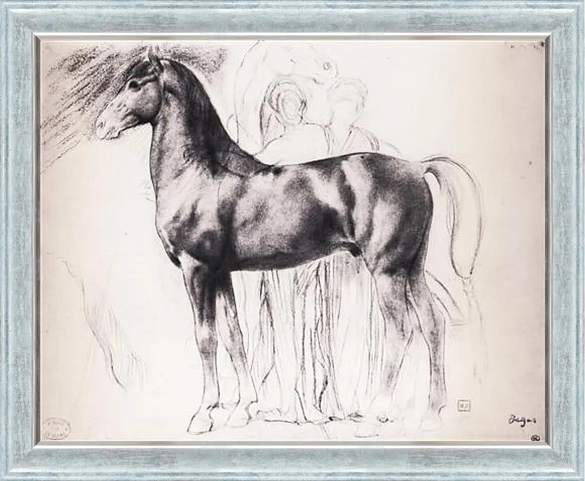 Картина в раме - Etude pour Semiramis construsiant Babylone  Dessin  Crayon noir sur estompe. Эдгар Дега