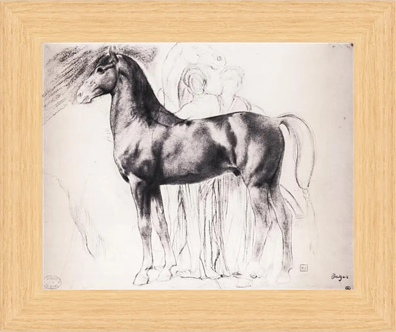 Картина в раме - Etude pour Semiramis construsiant Babylone  Dessin  Crayon noir sur estompe. Эдгар Дега