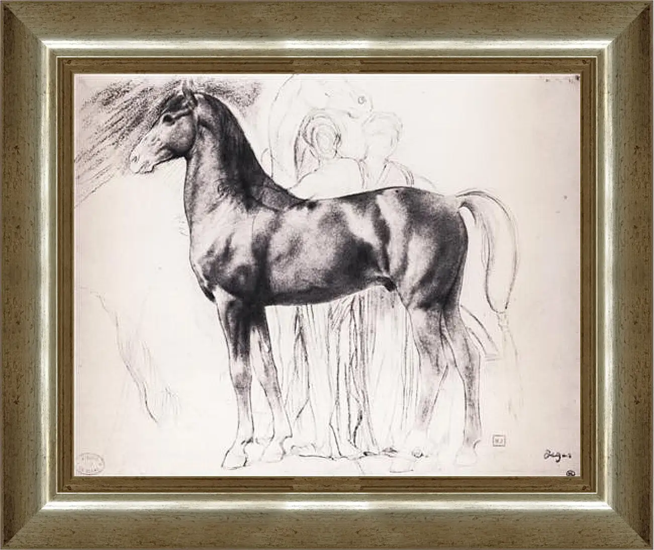 Картина в раме - Etude pour Semiramis construsiant Babylone  Dessin  Crayon noir sur estompe. Эдгар Дега