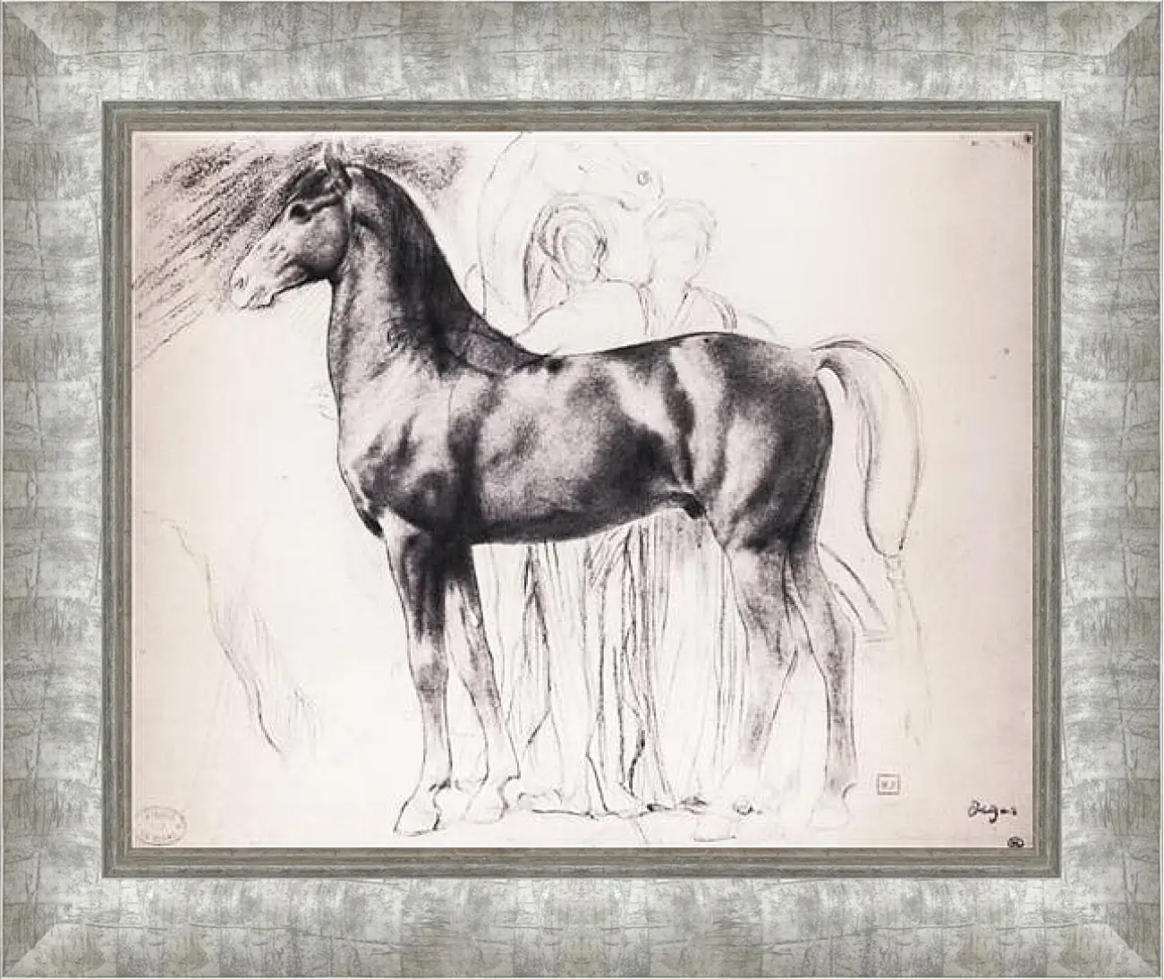 Картина в раме - Etude pour Semiramis construsiant Babylone  Dessin  Crayon noir sur estompe. Эдгар Дега