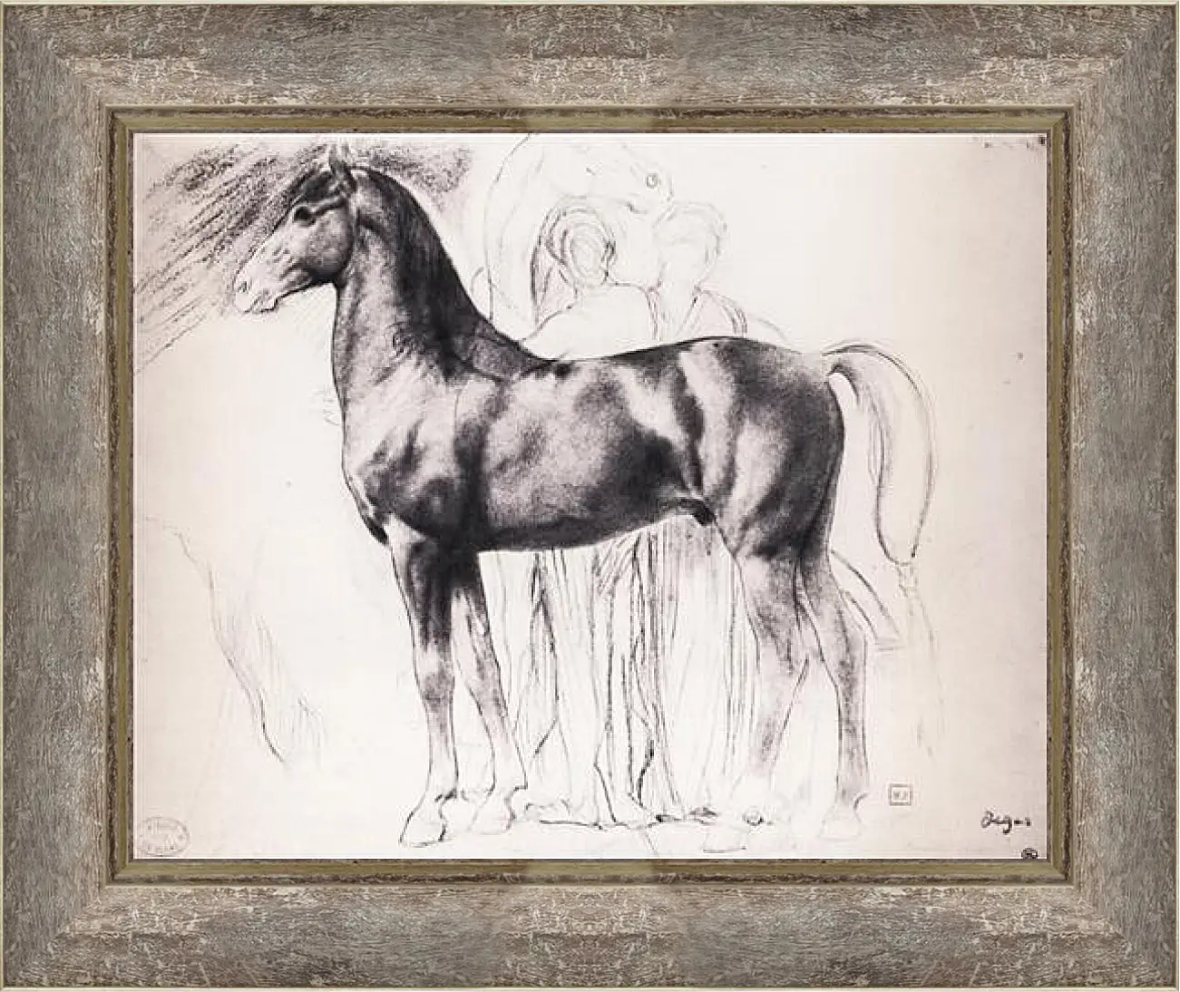 Картина в раме - Etude pour Semiramis construsiant Babylone  Dessin  Crayon noir sur estompe. Эдгар Дега