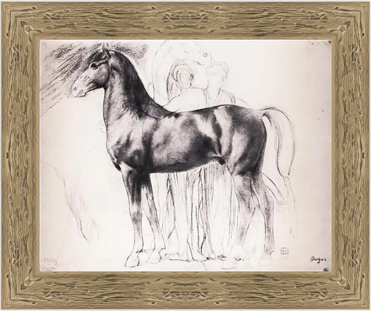 Картина в раме - Etude pour Semiramis construsiant Babylone  Dessin  Crayon noir sur estompe. Эдгар Дега