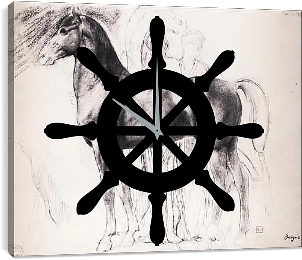 Часы картина - Etude pour Semiramis construsiant Babylone  Dessin  Crayon noir sur estompe. Эдгар Дега