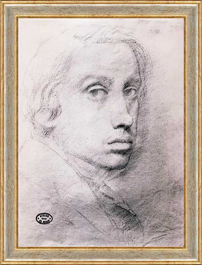 Картина в раме - Etude pour un autoportrait  Dessin Sanguine. Эдгар Дега