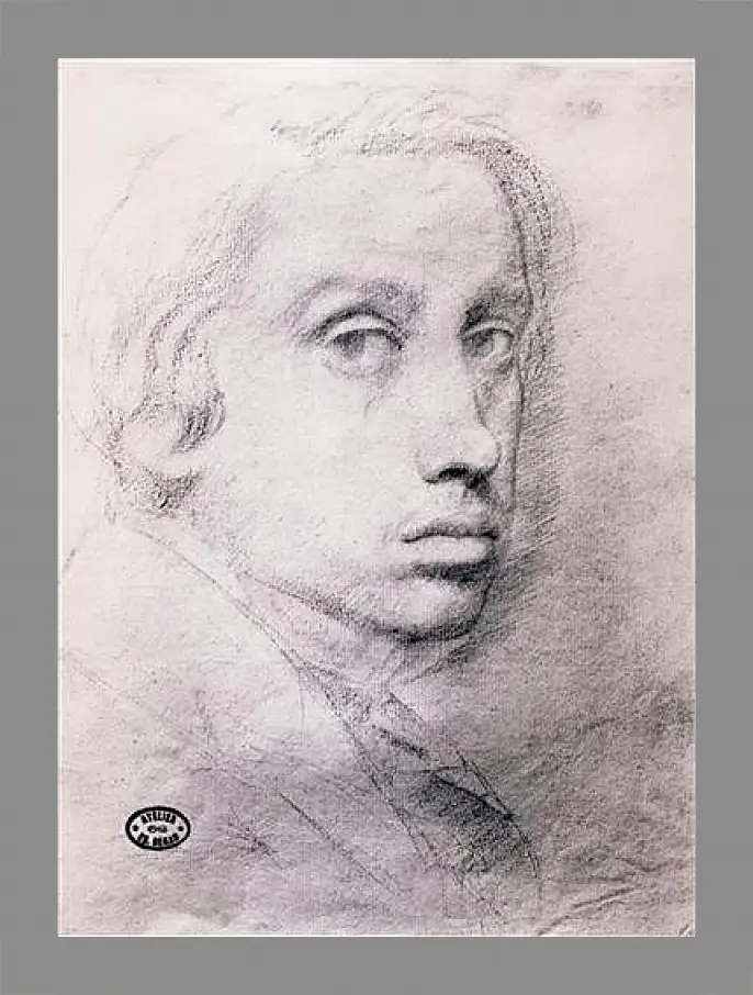 Картина в раме - Etude pour un autoportrait  Dessin Sanguine. Эдгар Дега