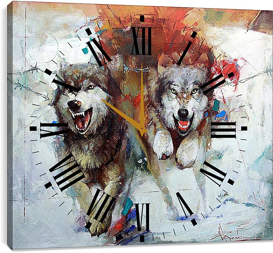 Часы картина - Волки