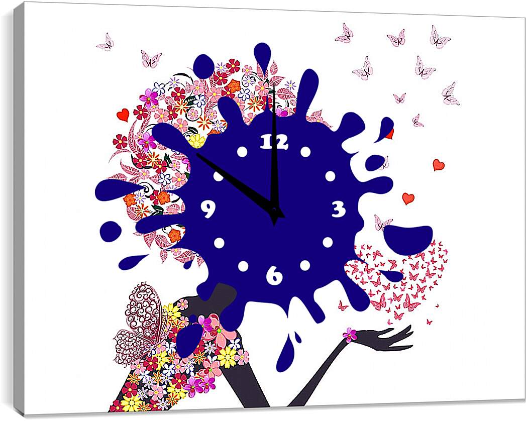 Часы картина - Девушка и бабочки