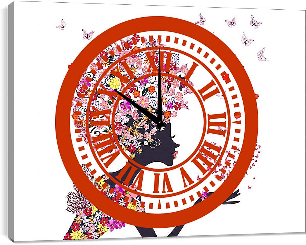 Часы картина - Девушка и бабочки