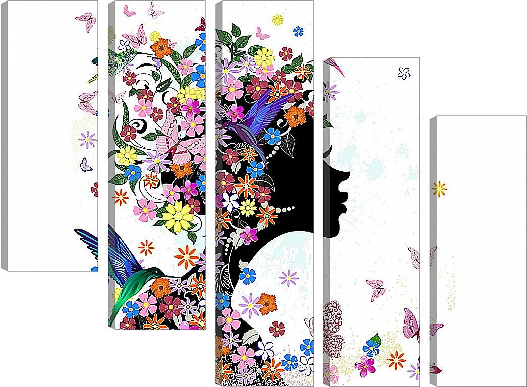 Модульная картина - Девушка и бабочки