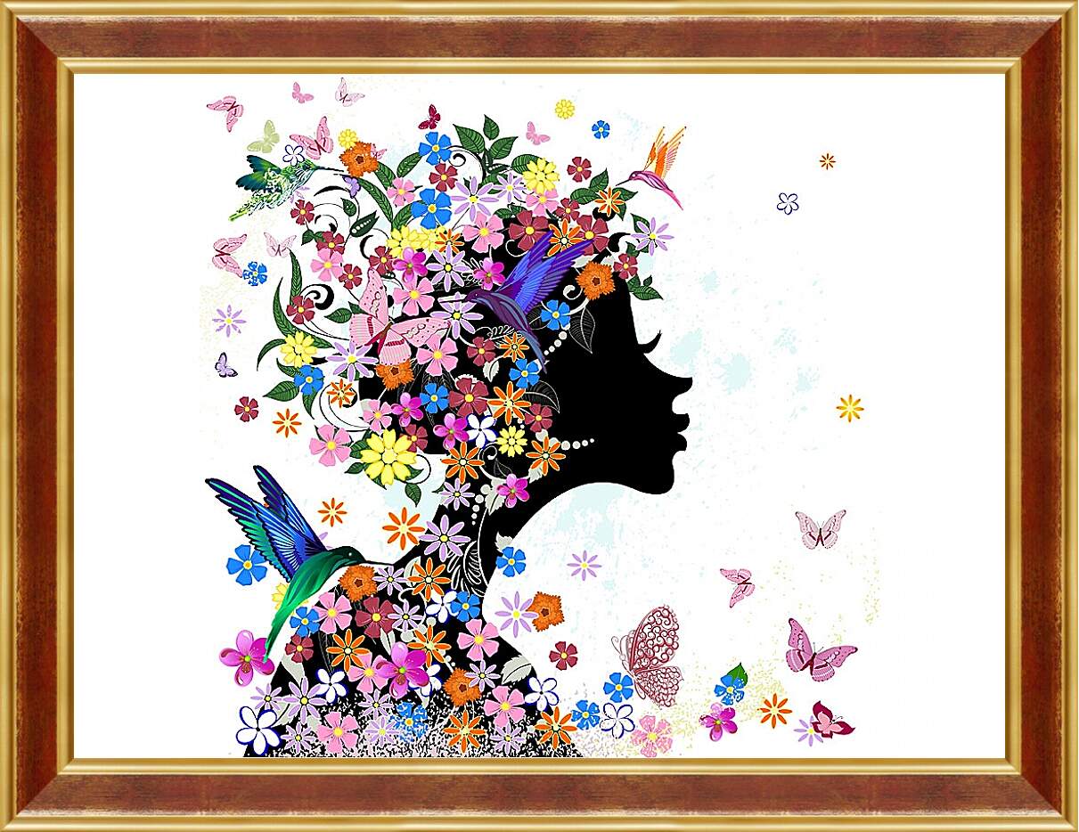 Картина в раме - Девушка и бабочки