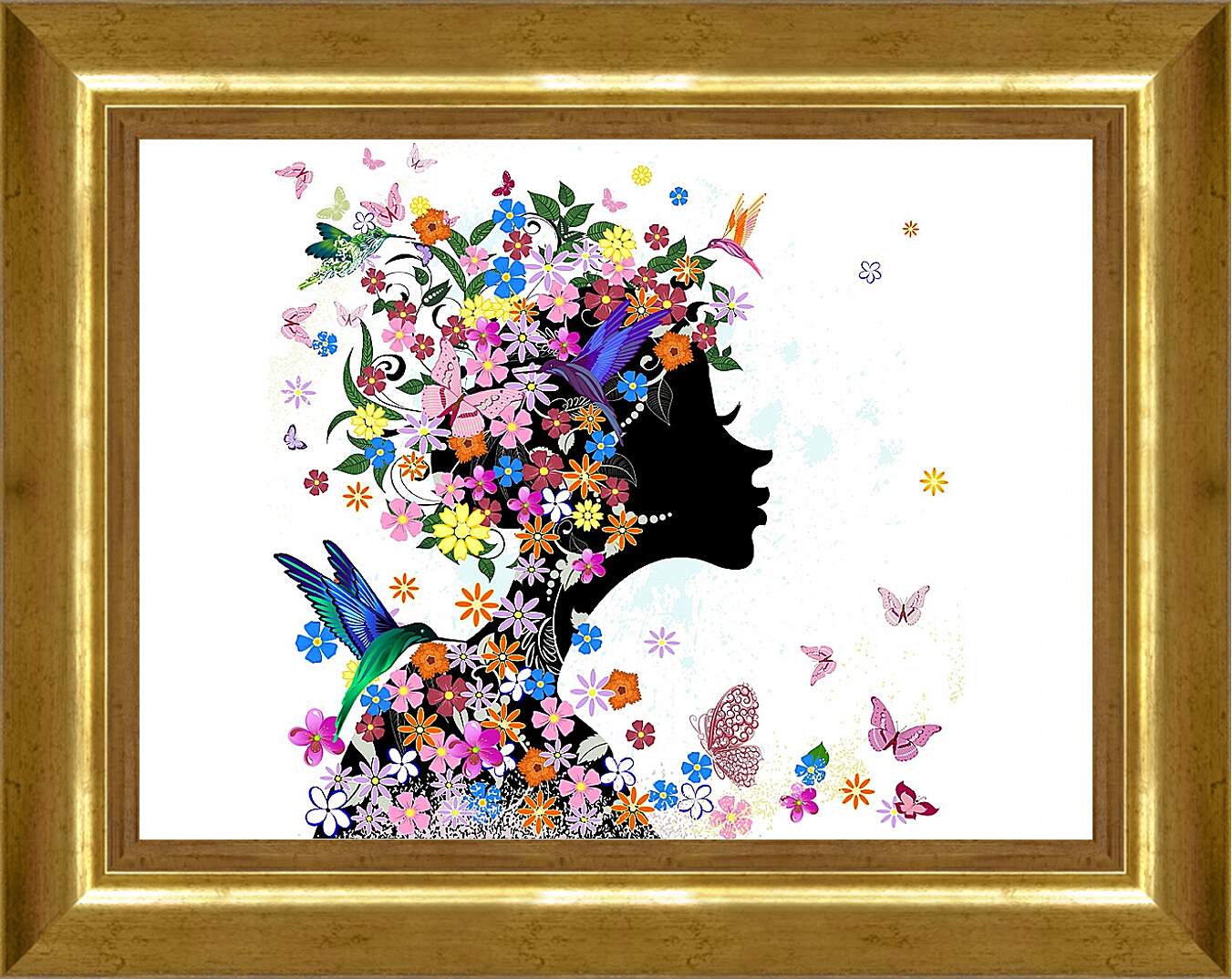 Картина в раме - Девушка и бабочки