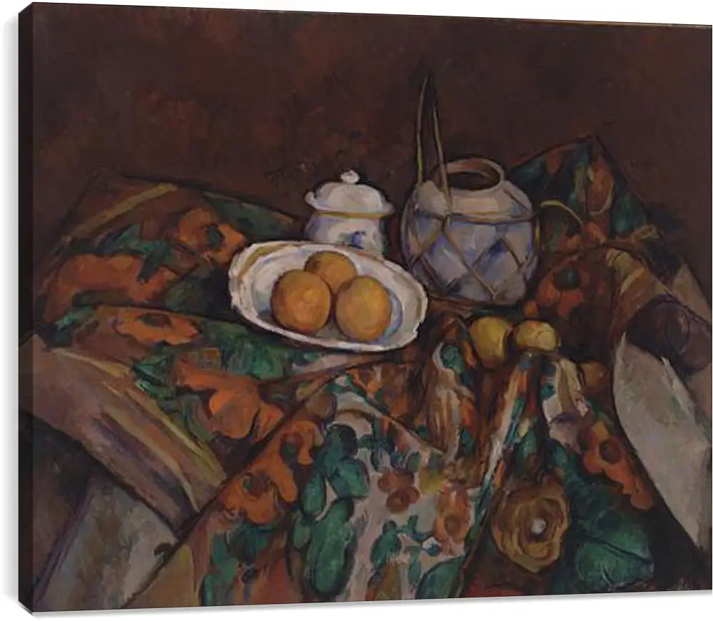 Постер и плакат - Still Life with Ginger Jar, Sugar Bowl, and Oranges. Поль Сезанн