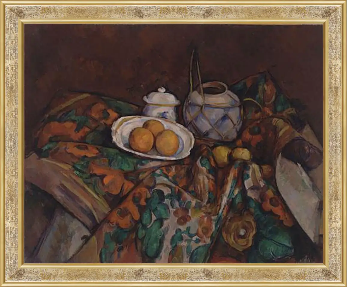 Картина в раме - Still Life with Ginger Jar, Sugar Bowl, and Oranges. Поль Сезанн