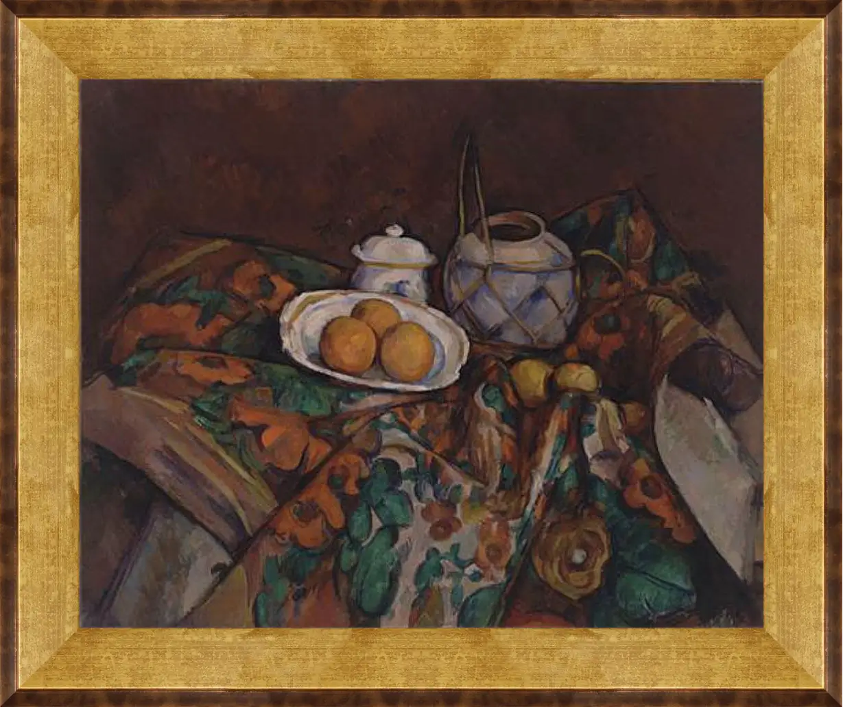 Картина в раме - Still Life with Ginger Jar, Sugar Bowl, and Oranges. Поль Сезанн