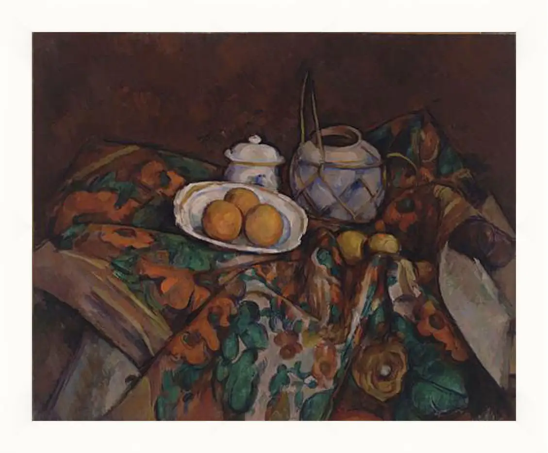 Картина в раме - Still Life with Ginger Jar, Sugar Bowl, and Oranges. Поль Сезанн