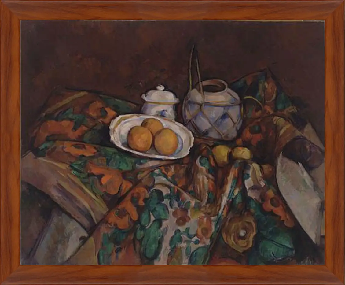 Картина в раме - Still Life with Ginger Jar, Sugar Bowl, and Oranges. Поль Сезанн