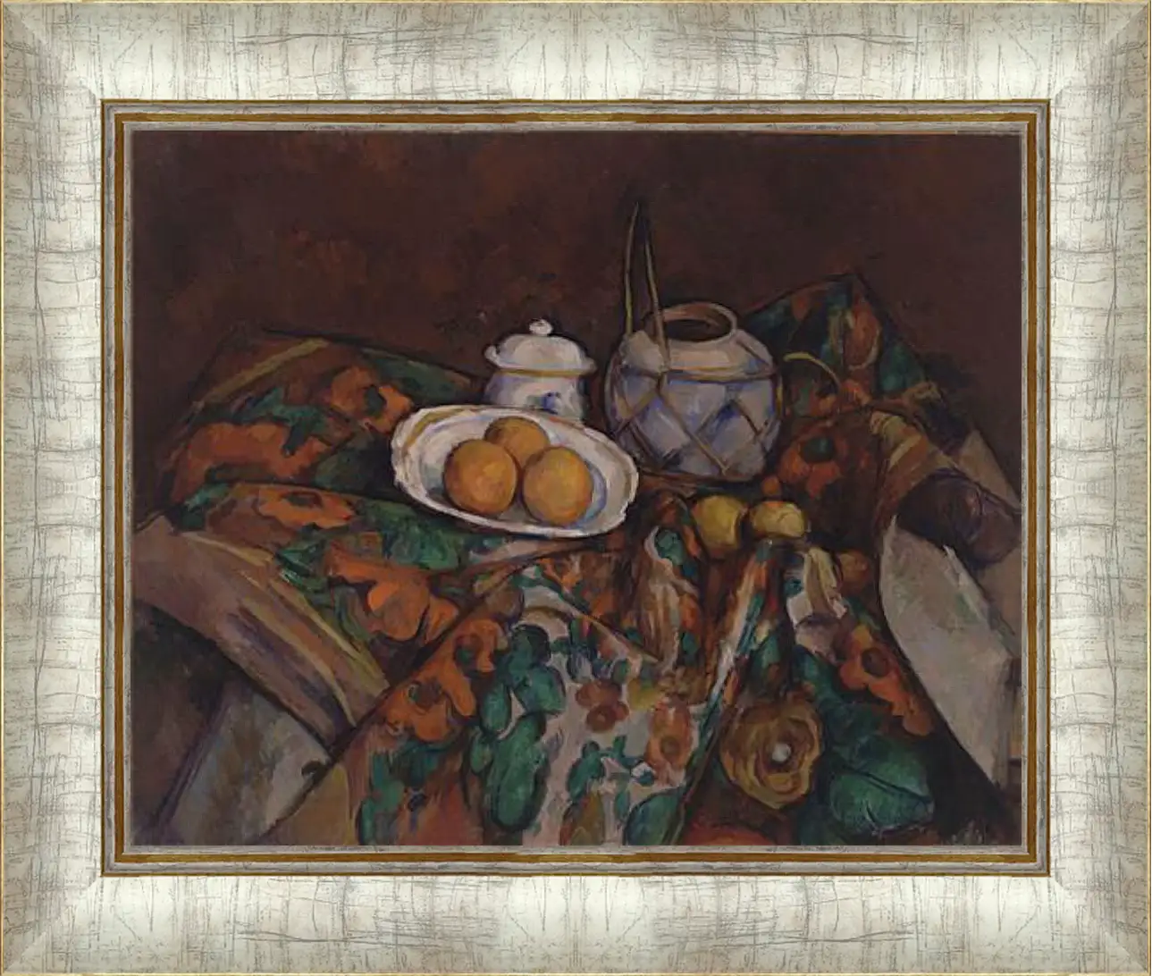 Картина в раме - Still Life with Ginger Jar, Sugar Bowl, and Oranges. Поль Сезанн